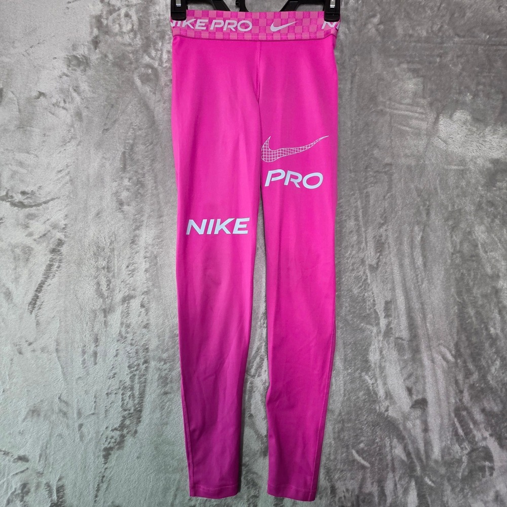 Nike Pro Dri-FIT Women Pink Graphic Training Leggings Tights XS
